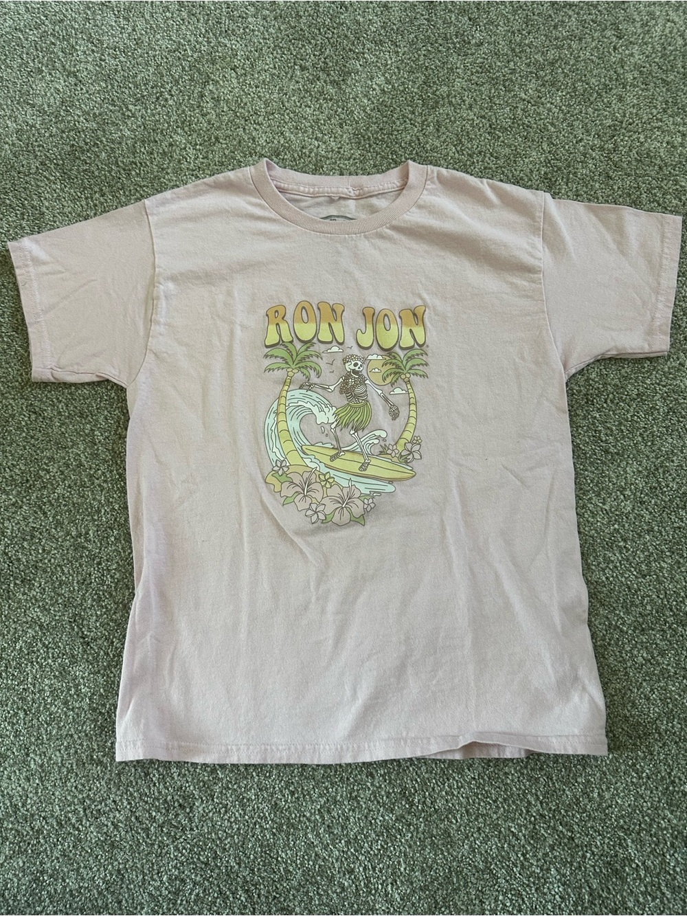 Ron Jon Surf Shop Pink Skeleton Surfer Graphic Tee Youth Medium